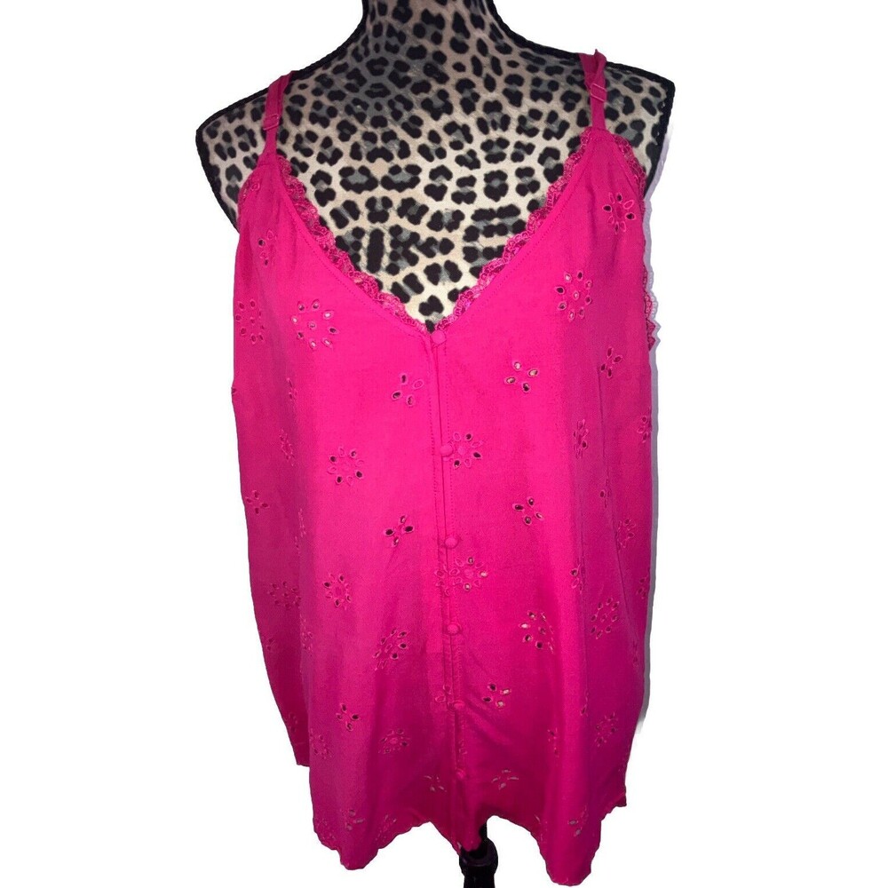 Torrid Tank Top Blouse Size 2 Pink Barbiecore Button Front Spaghetti Strap